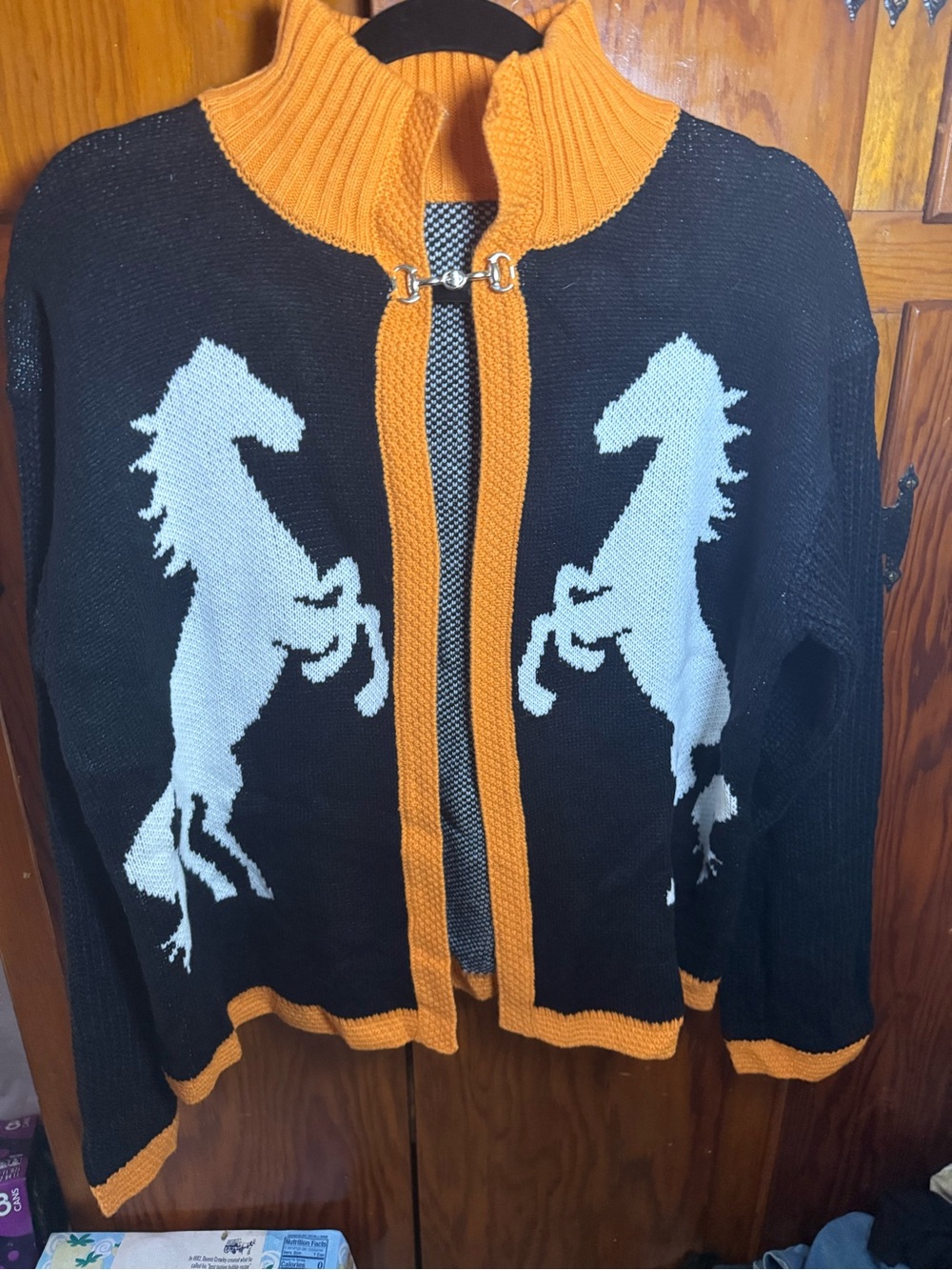 Black & Orange Women’s equestrian horse sweater